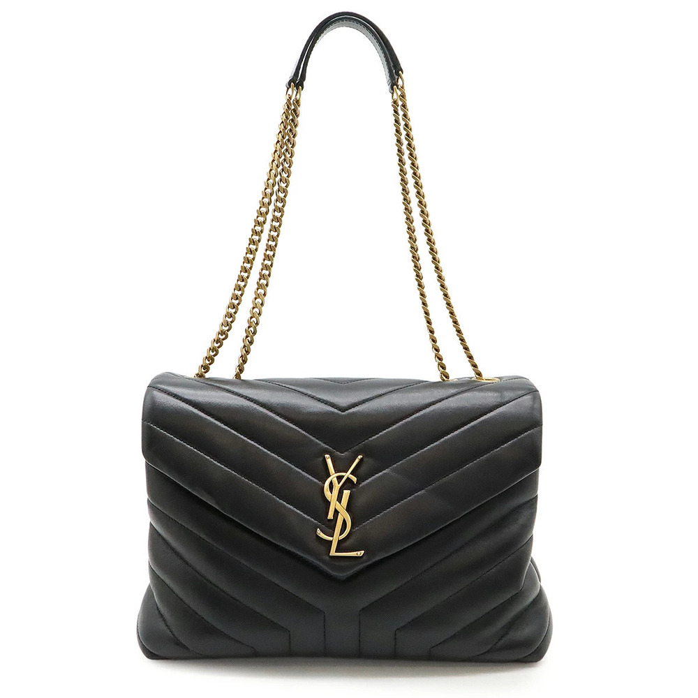 SAINT LAURENT PARIS Yves Loulou Chain Shoulder Bag Y quilted Leather Black